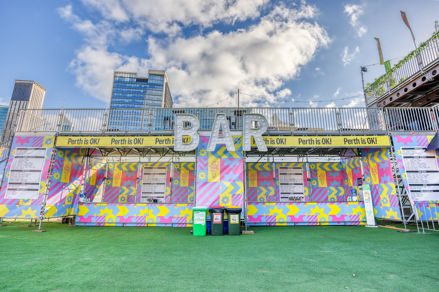 Eventright portable bar customisation: Perth is OK! popup bar